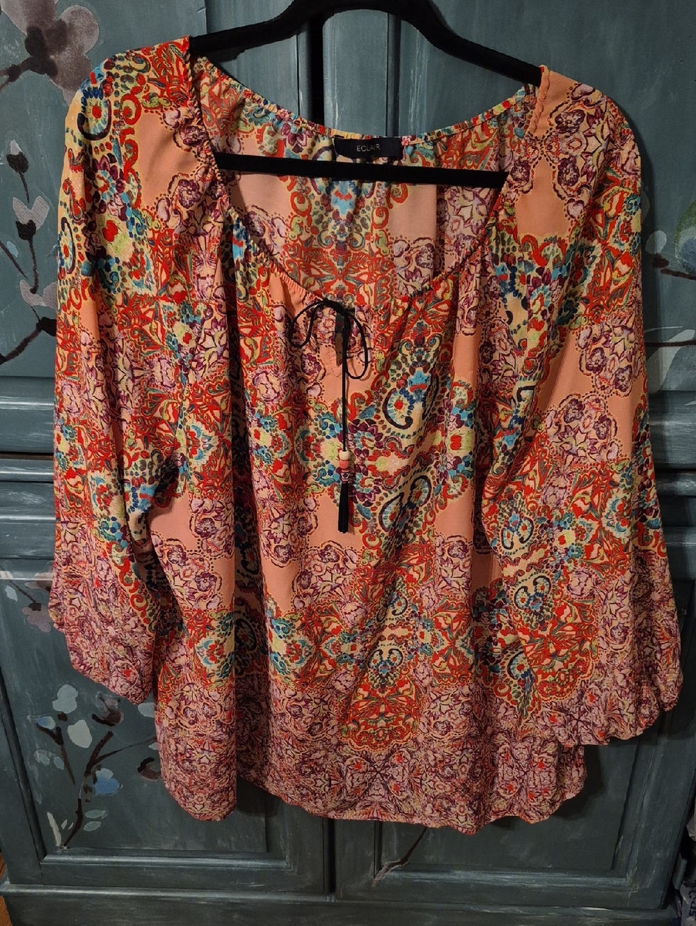 ECLAR Peach Paisley Tie-Neck Peasant Tunic